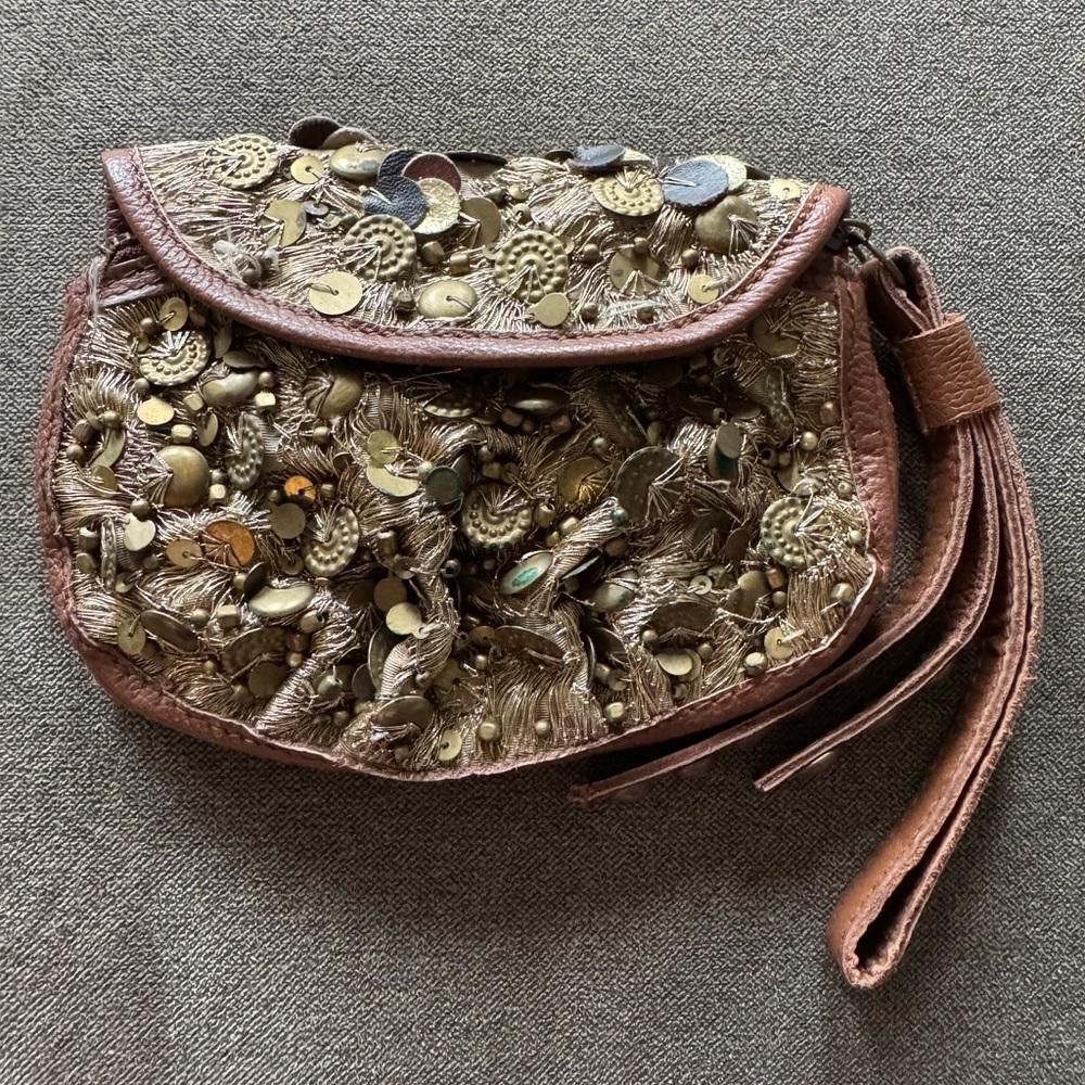 Embellished Brown Clutch Bag